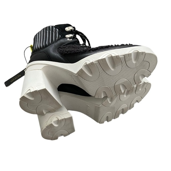 NWT Sorel Brex Heel Cozy Lace Booties in Black/Sea Salt Platform Chunky - Picture 10 of 11